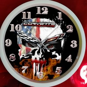 Corvette skull head wall clock with led lights
